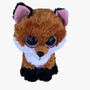 Ty Beanie Boo "Slick" the Fox, Big Purple Glitter Eyes, 9 " 2017 RETIRED